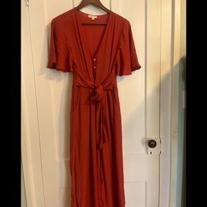 Cotton Candy LA Rust Tie Front Jumpsuit